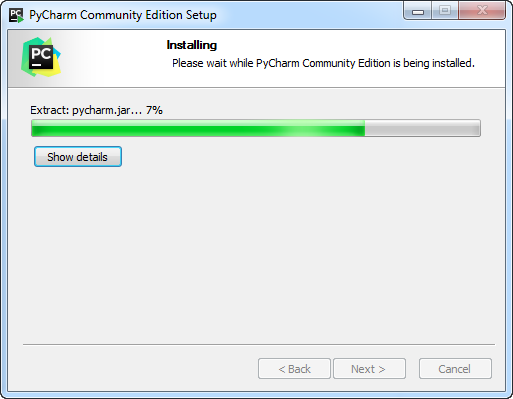 PyCharm Install progress dialog