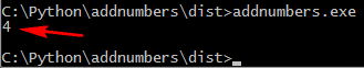 running addnumbers.exe