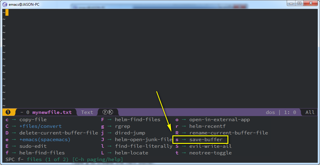 shows save-buffer option in Spacemacs