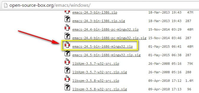 shows emacs-24.5-bin-i686-mingw32.zip