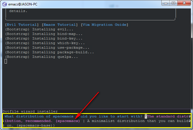 chose the spacemacs default distribution to install