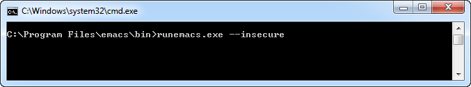 shows running runemacs.exe --insecure