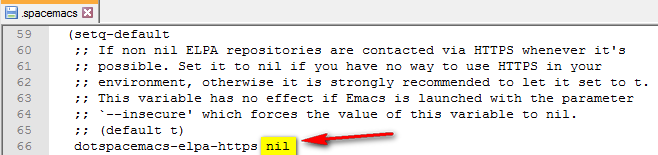 setting dotspacemacs-elpha-https setting to nil in an editor