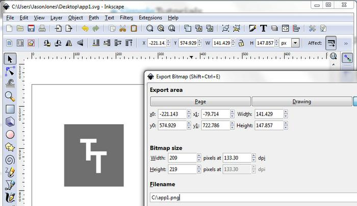 inkscape open with a sample vector image icon I drew